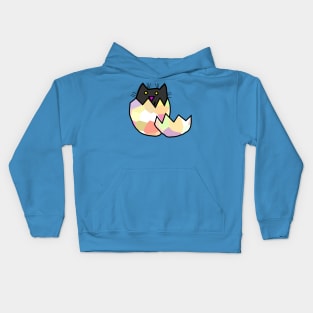 Black Cat Hatching from Easter Egg as Kitten Kids Hoodie